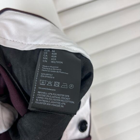 H&M Burgundy Skinny Fit Stretch Dress Pants Mens 40 Regular - Picture 7 of 7